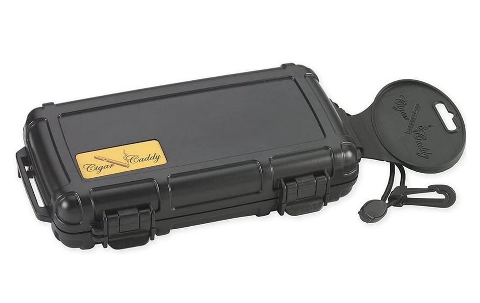 Cigar Caddy Black kis méretű utazó humidor 5 szál szivar részére, kézre akasztható pánttal - fekete